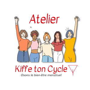 Dessin d'un groupe de jeunes filles heureuse illustrant les ateliers Kiffe ton Cycle.